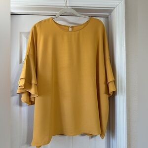 Dressy Mustard Ruffle Sleeve Top